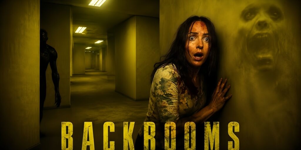 Póster promocional de la película Backrooms dirigida por Kane Parsons, destacando la atmósfera liminal del film. Leyenda: Backrooms: Un fenómeno cinematográfico que redefine el terror contemporáneo